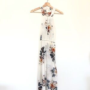 Floral Sleeveless Maxi Dress - White with cutouts